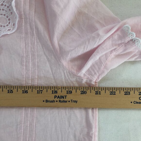 Pink Cotton Lace Collar Button Front Blouse Pleated Medium Cottagecore Coquette - Picture 6 of 7